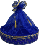 Blauwe Mandje met Goud Bewerking (rond) 30cm (L)