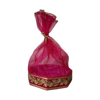 Roze Mandje met Goud Bewerking (acht-hoekig) 28cm
