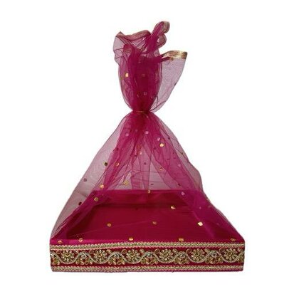 Roze Mandje met Goud Bewerking (vierkant) 35cm