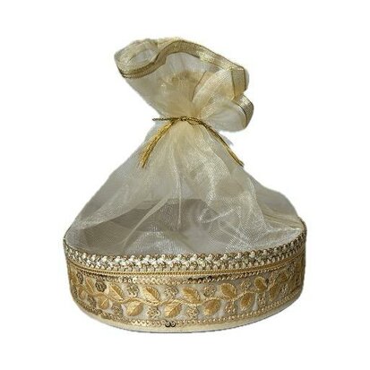 Gouden Mandje met Goud Bewerking (rond) 26cm