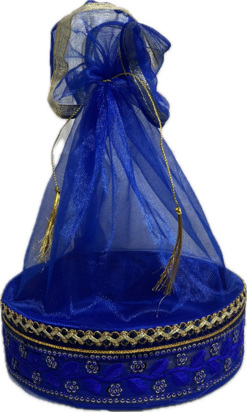 Blauwe Mandje met Goud Bewerking (rond) 19cm (S)