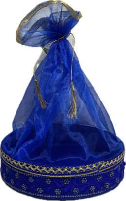 Blauwe Mandje met Goud Bewerking (rond) 26cm (M)