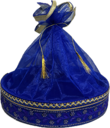 Blauwe Mandje met Goud Bewerking (rond) 30cm (L)