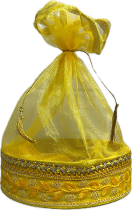 Gele Mandje met Goud Bewerking (rond) 19cm (S)