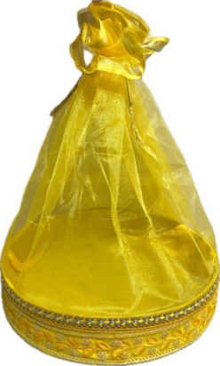 Gele Mandje met Goud Bewerking (rond) 30cm (L)