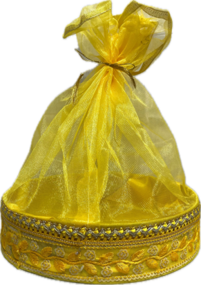 Gele Mandje met Goud Bewerking (rond) 26cm (M)